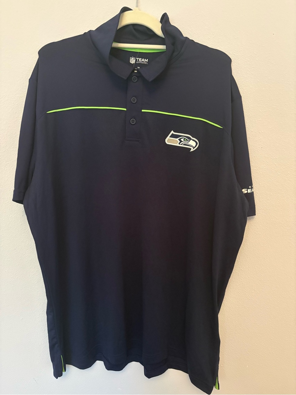 NFL Seattle Seahawks Navy Polo with Neon Green Accents
